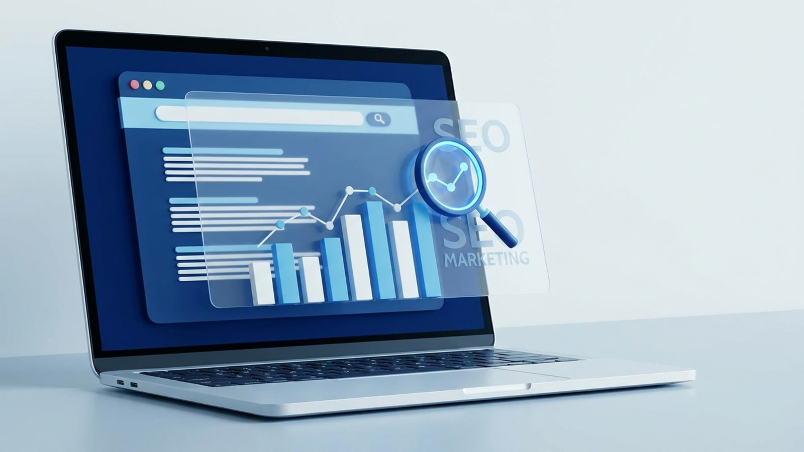 SEO performance dashboard on a laptop screen